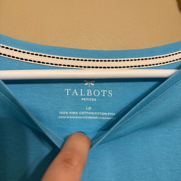 Talbots Aqua Blue Bateau Neck Cotton 3/4 Sleeve Shirt Petite Large NWT - Picture 3 of 5